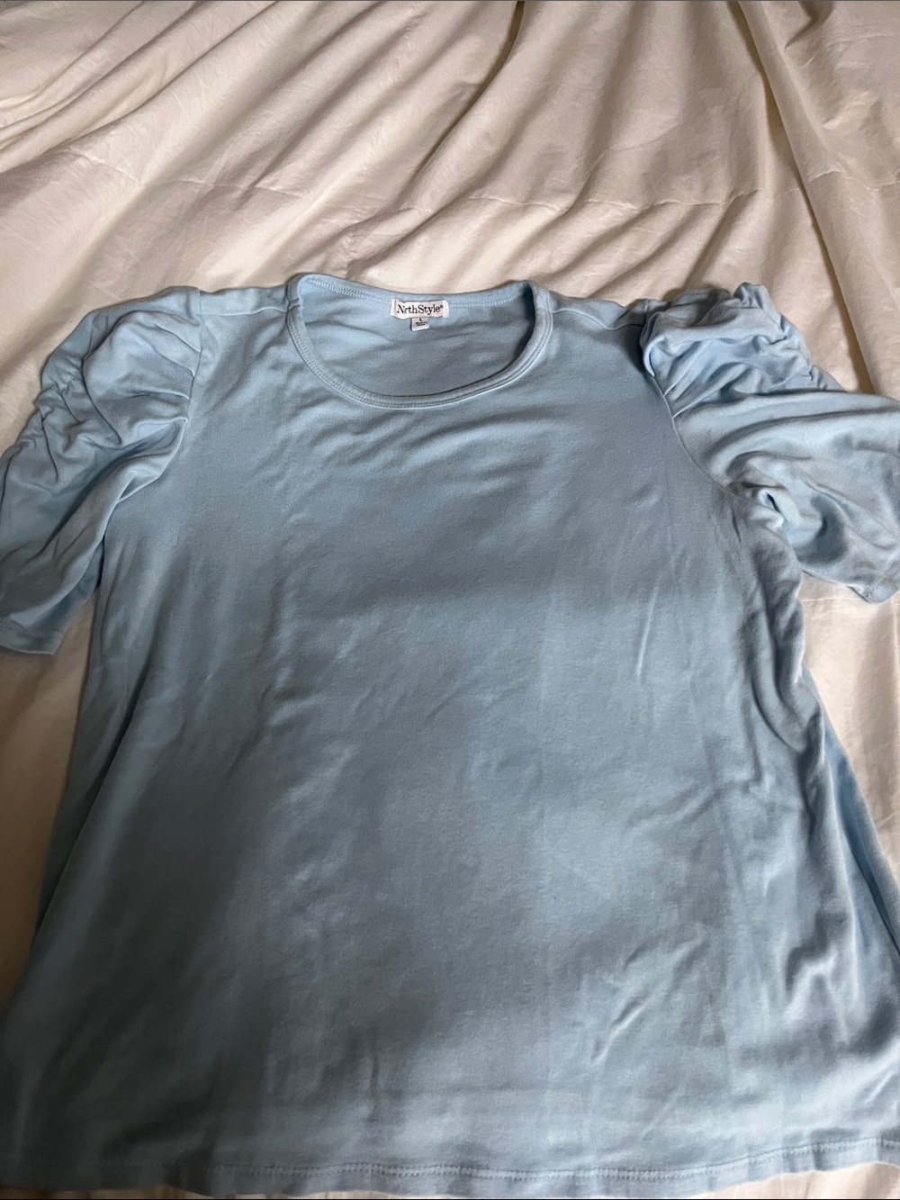 Light Blue Puff Sleeve Tee. Size large